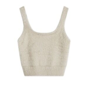 Good American Women's Fuzzy Tank Top In Flax Ribbed Hem Square Neck Size 2XL NWT